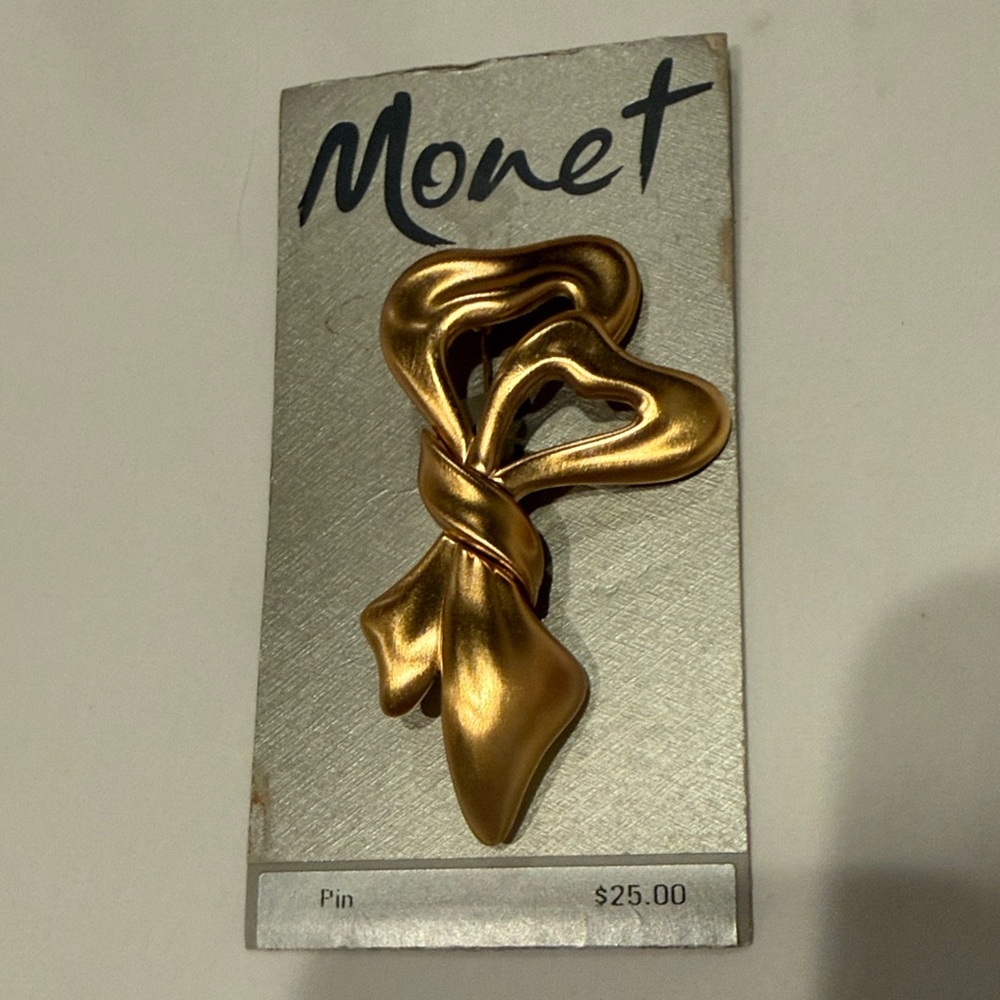 Monet Vintage Gold Ribbon Pin original tag attached
